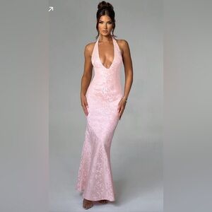 Blush Josephine Maxi Dress - Halter top, plunge neck, waist cinching